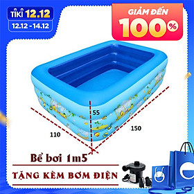 Bể bơi phao 3 tầng 1m5 TẶNG BƠM ĐIỆN 150x110x50cm - Mẫu mới 2021 