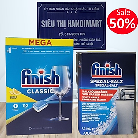 combo viên rửa bát finish 110 viên  muối rửa bát finish 1,5kg dùng cho máy rửa bát - Combo 110V finish1,5kg muối finish