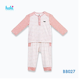 Bộ quần áo sơ sinh cho bé vải sợi tre - bamboo siêu mềm mịn cao cấp - đồ sơ sinh cho bé bé trai , đồ sơ sinh bé gái - Bộ dài tay bổ trụ can đáp vai (6-13kg) BB027 HAKI