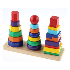Bộ 3 Tháp Thả Hình Khối Cầu Vồng - Đồ chơi giáo dục Montessori