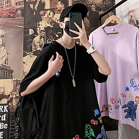 3 Color【M-3XL】Summer New Style Fashion Graffiti Printed Graphic Short Sleeve T-shirt Men Breathable Unisex Half Sleeve T-shirt Oversize Student Short T-shirt Couple Wear