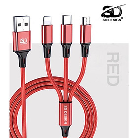 Mua Cáp Sạc 3 Đầu SD Design L2 Sạc nhanh 5.0A Micro Type C Dây Dù Sạc cho iPhone Samsung Oppo Xiaomi