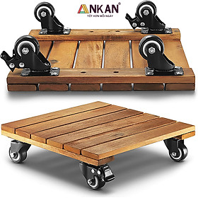 Đế Đôn Chậu Cây Có Bánh Xe Cao Cấp ANKAN Hình Vuông Màu Vàng 35x35 Cm Tải trọng 150 Kg Gỗ Tràm Bông
