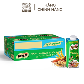 Sữa lúa mạch Nestlé MILO Teen Bữa Sáng Ít đường thùng 24 hộp x 200 ml (24x200ml)