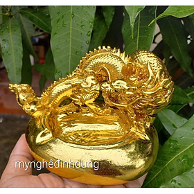 Mua Gạt tàn rồng phong thủy bằng gỗ bách xanh thơm nức và được sơn pu dát vàng cao cấp kt 15×10×9cm