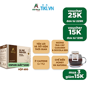 [05 túi lọc*12gr] Cà phê phin giấy AEROCO, hộp 60g, nguyên chất 100% rang mộc hậu vị ngọt thơm quyến rũ