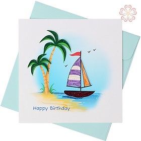 Thiệp sinh nhật giấy xoắn - con thuyền nhỏ - size 15x15cm 