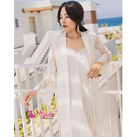 Áo choàng cô dâu,Áo choàng ngủ lụa phối ren Hantu Sleepwear Freesize dưới 70kg
