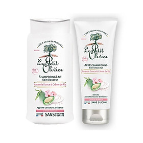 Combo Dầu Gội và Dầu Xả Dưỡng Tóc Chắc Khoẻ, Mềm Mượt Chiết Xuất Sữa Hạnh Nhân và Sữa Gạo Le Petit Olivier (Shampoo 250ml + Conditioner 200ml)