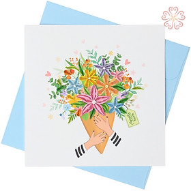 Thiệp Giấy Xoắn Nghệ Thuật , đóa hoa lớn - size 15x15cm