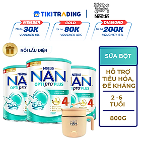 Bộ 3 lon Sữa bột NAN OPTIPRO PLUS 4 Nestle Bé 2-6 tuổi 800g/lon Giúp tiêu hóa tốt