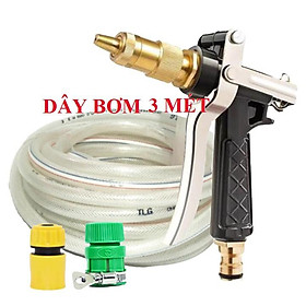 Bộ dây vòi xịt nước rửa xe,tưới cây .tăng áp 3 lần,loại 3m,5m 206236 đầu đồng,cút,nối nhựa vàng+ tặng móc khoá