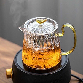 Mua Ấm pha trà thủy tinh 800ml vân sọc quai vàng