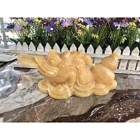 Mua Tượng Cóc Ba Chân ngậm tiền  Thiềm Thừ phong thủy cõng hồ lô chiêu tài lộc đá ngọc hoàng long - Dài 20 cm