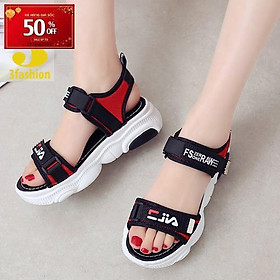 Giày Sandal Nữ Vải Cao Cấp Quai Ngang Viền Đỏ Đế Gấu Dễ Thương - 3136