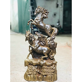 Mua Tượng con ngựa song mã uyên ương bằng gỗ mun đuôi công kt cao 70×32×14cm