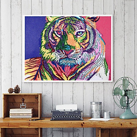 Colorful Tiger Diamond Painting Special Shaped Drill with Cross Stitch Tool