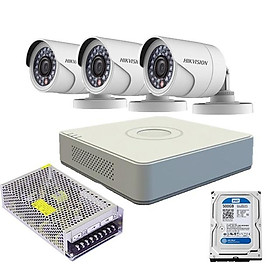 Mua Trọn bộ 3 camera thân trụ Đầu ghi hình Analog Hikvision 4 kênh DS-7104HGHI-F1 Turbo HD 4 ngõ vào video  tín hiệu Full HD - Hàng chính hãng