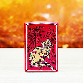 Bật lửa Zippo Year of the Cat - Phiên Bản 12 Con Giáp (Tuổi Mão) Thiết Kế Việt Nam, Sơn Tĩnh Điện Đỏ May Mắn Chính Hãng