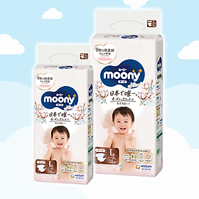 Combo 2 Bỉm - Tã dán Moony Natural size L 38 miếng (Cho bé 9 - 14kg)