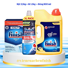 Combo Bột rửa bát finish 2.5kg+Nước làm bóng finish 800ml+Muối rửa bát finish 1.5kg dùng cho Máy rửa bát