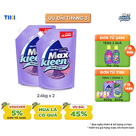 Combo 2 Túi Nước Giặt Xả Maxkleen Hương Nước Hoa Huyền Diệu (2.4kg/túi)