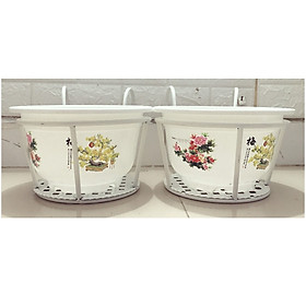 ComBo 2 GIỎ SẮT Treo Chậu Hoa Ban Công Hình Tròn - Màu Trắng + 2 Chậu Nhựa Trồng Hoa Cây Cảnh Bốn Mùa 250x170