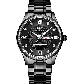 OLMECA Men Quartz Watch Stainless Steel Band Fashion Multifunction Wristwatch 3ATM Luminous Display Calendar Date