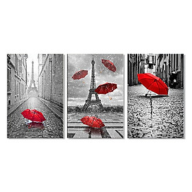 Bộ 3 Tranh Treo Tường Scandinavian Red Umbrella - W271
