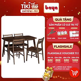 BÁO GIÁ Đảo Bếp Làm Bàn Ăn | Shopee Lazada Sendo Tiki mới nhất 42 Bộ Bàn Và 4 Ghế Ăn BAYA PALL-MALL Làm Từ Gỗ Cao Su/MFC Bền Chắc Với Thiết Kế Đơn Giản Cùng Gam Màu Nâu Thẫm Mang Lại Cảm Giác Ấm Cúng, Tinh Tế Cho Không Gian Phòng Bếp Nhà Bạn 1099119