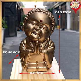 Mua Tượng đá trang trí - Tượng đá chú tiểu cười vui vẻ an nhiên - Màu nhũ đồng - Size lớn - Cao 12cm