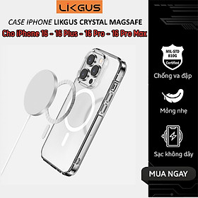 Ốp lưng trong suốt sạc nam châm từ tính cho iPhone 16 Pro Max / 16 Pro / 16 Plus / iP 16 hiệu Likgus Crystal Magnetic - Trang bị đệm khí 4 góc, chống ố vàng, bảo vệ viền camera - Hàng nhập khẩu - iPhone 16 Pro Max