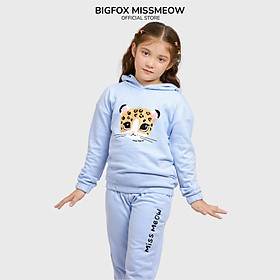 Bộ thu đông bé gái Bigfox Miss Meow kiểu dài tay có mũ chất nỉ phong cách Hàn Quốc size đại trẻ em 3,7,11 tuổi 35kg
