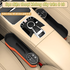Sạc điện thoại không dây trên xe hơi kiêm Khay để đồ khe ghế ô tô  cao cấp - K1701