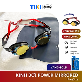 Kính bơi tráng gương Fashy nhập khẩu từ Đức, tiêu chuẩn chất lượng Châu Âu dòng “Power Mirror” kiểu dáng thời trang, chống mờ, chống tia UV dành cho người lớn, trẻ em nhiều độ tuổi Freesize - vàng