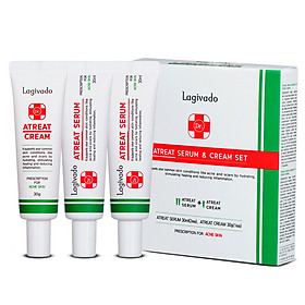 Bộ ba kem dưỡng ngăn ngừa mụn, giảm mụn viêm Lagivado Atreat Cream 30g và serum ngừa thâm, không để lại sẹo 60 ml