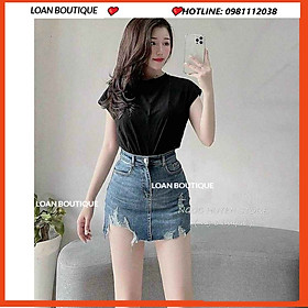 Chân váy jeans rách ngắn co giãn có lót quần kín đáo LOAN BOUTIQUE