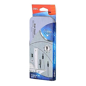 Bộ dụng cụ học sinh hộp sắt 9 món Deli 30695 / Bộ Eke compa G30695 sử dụng chì gỗ