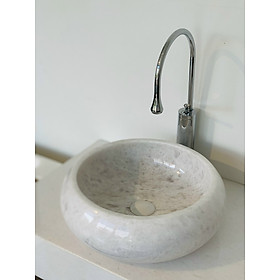 Chậu rửa mặt Lavabo đá tự nhiên - Lavabo tròn phình thân Trắng loại 1 BST20