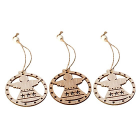 3 Pieces Round Wood Hollow Christmas Tree Hanging Ornaments