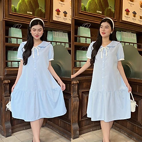 Đầm bầu sọc dáng đuôi cá cổ bèo thắt nơ xinh sang nhẹ nhàng Mom diện thoải mái nơi công sở và dạo phố đều xinh.. - Xanh nhạt