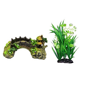 Aquarium Ornament Artificial Bridge Water Plant Grass For Fish Tank Cave