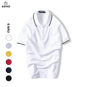 Áo polo nam ADINO màu trắng phối viền vải cotton co giãn dáng slimfit trẻ trung AP71