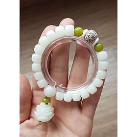 Vòng tay bồ đề trắng Chuỗi kim cang bồ đề tự nhiên cao cấp BĐ34 phối sen 5 tầng