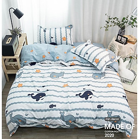 Bộ Chăn Ga Gối Cotton 3D Drap Giường Cá Voi - Ga Trải Giường Thiết Kế Mịn Decor