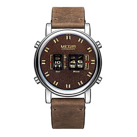 Đồng hồ đeo tay MEGIR 2137 Military Army Quartz Men Chống thấm nước kiểu trống lăn-Màu nâu