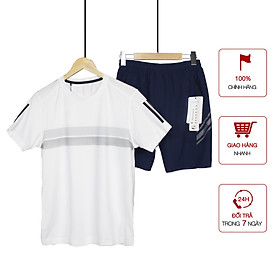 Set Nguyên Bộ Quần Áo Nam Áo Có Cổ Ngắn Tay Trắng Quần Short Gió Vải Si Xanh Dương Dù Thời Trang Nam Tính Hàng Cao Cấp Big Sport