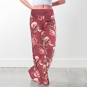 Fashion Women Loose Trousers Floral Print Mid Waist Drawstring Strap Tie Up Casual Trousers Yoga Pants Sport Pants