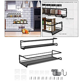 Set of 2 Durable Hanging Spice Shelves Storage Rack Kitchen Wall Mount Black, Space-saving