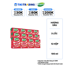 Combo 3 Lốc Sữa chua uống Yomost vị dâu - Lốc 4 Hộp x100ml